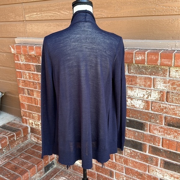 Rebecca Taylor Wool Drape Navy Blue Open Front Fringe Cardigan Sweater Medium - Picture 5 of 7